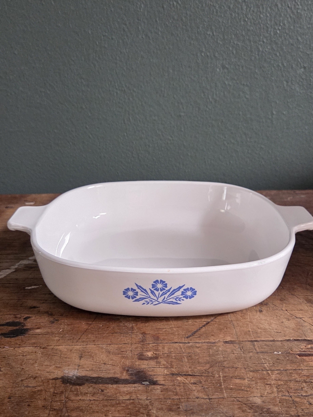 Corningware White Baking Dish with Blue Floral Accent